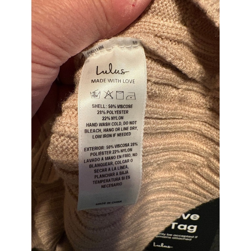 Lulus Tan Cable Knit Zip-Up Cropped Sweater Collared Ribbed Cardigan Large NEW - Picture 5 of 6